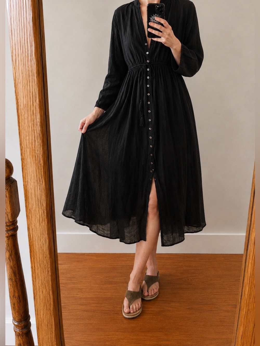 Natural Life Chloe Woven Button Front Cotton Bohemian Midi Dress Size Large - Picture 6 of 9